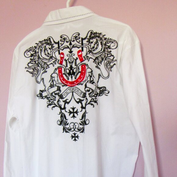 VICTORIOUS White/Black Long Sleeve Button Down Shirt , cotton, made in US - Picture 6 of 8